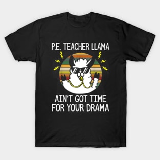 PE Teacher Llama Retro Vintage Sunset Gift T-Shirt
